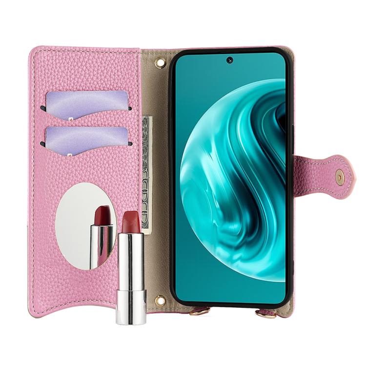 For Huawei nova 12i / Enjoy 70 Pro Crossbody Chain Fishtail Litchi Leather Phone Case(Pink)