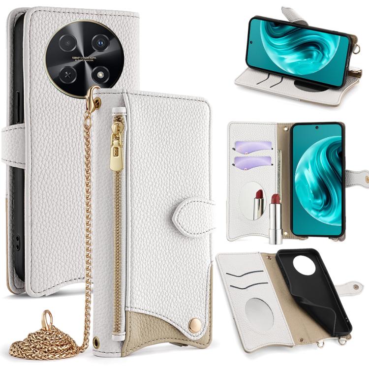 For Huawei nova 12i / Enjoy 70 Pro Crossbody Chain Fishtail Litchi Leather Phone Case(White) - Huawei Cases by PMC TechLife | Online Shopping South Africa | PMC TechLife | Buy Now Pay Later Mobicred
