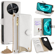 For Huawei nova 12i / Enjoy 70 Pro Crossbody Chain Fishtail Litchi Leather Phone Case(White)