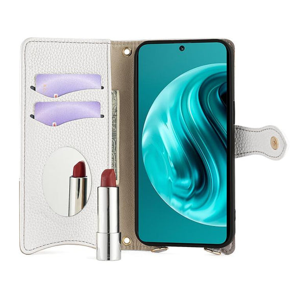 For Huawei nova 12i / Enjoy 70 Pro Crossbody Chain Fishtail Litchi Leather Phone Case(White)