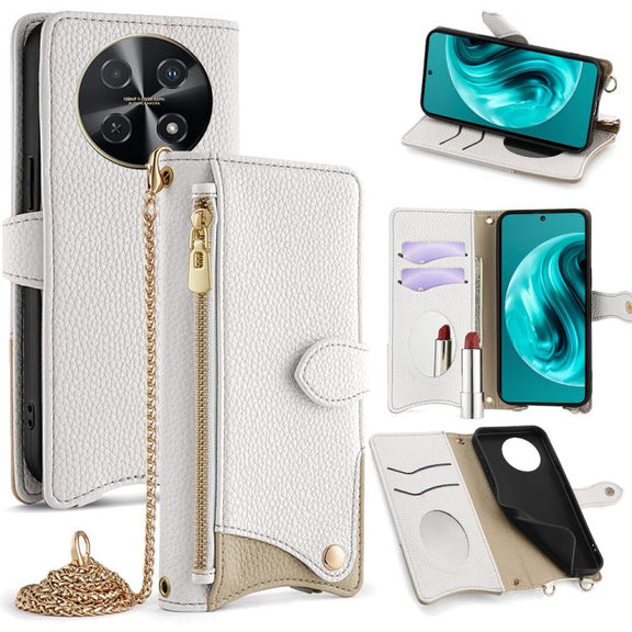 For Huawei nova 12i / Enjoy 70 Pro Crossbody Chain Fishtail Litchi Leather Phone Case(White)