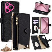 For Huawei Pura 70 Crossbody Chain Fishtail Litchi Leather Phone Case(Black)