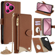 For Huawei Pura 70 Crossbody Chain Fishtail Litchi Leather Phone Case(Brown)