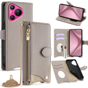 For Huawei Pura 70 Crossbody Chain Fishtail Litchi Leather Phone Case(Grey)