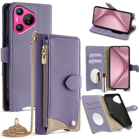 For Huawei Pura 70 Crossbody Chain Fishtail Litchi Leather Phone Case(Purple)