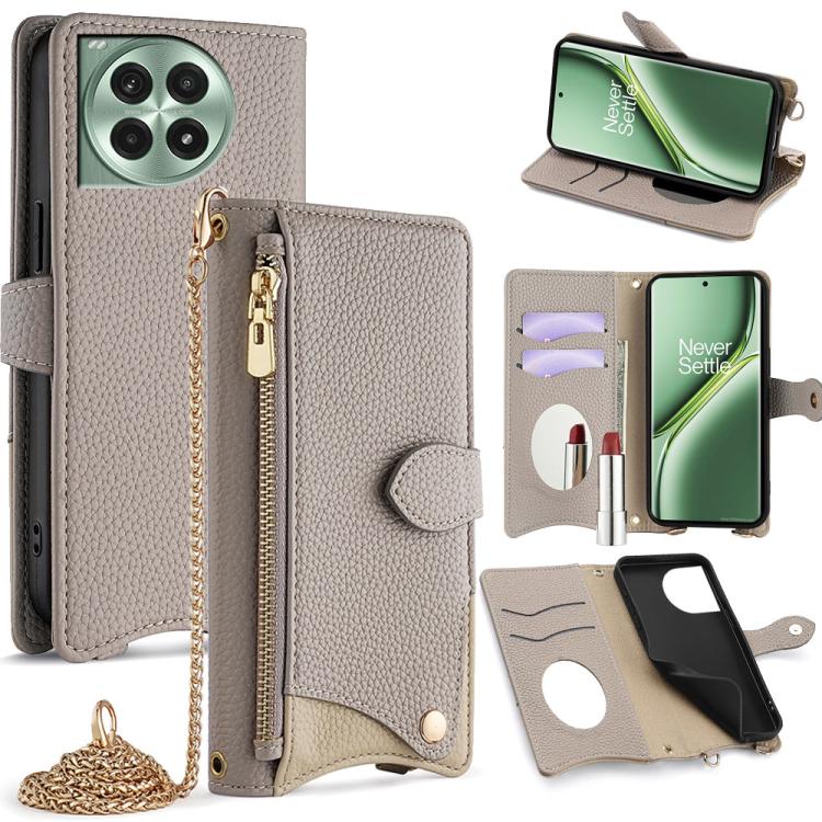 For OnePlus Ace 3 Pro Crossbody Chain Fishtail Litchi Leather Phone Case(Grey) - OnePlus Cases by PMC TechLife | Online Shopping South Africa | PMC TechLife | Buy Now Pay Later Mobicred