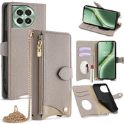 For OnePlus Ace 3 Pro Crossbody Chain Fishtail Litchi Leather Phone Case(Grey)