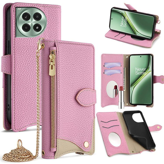 For OnePlus Ace 3 Pro Crossbody Chain Fishtail Litchi Leather Phone Case(Pink)