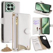 For OnePlus Ace 3 Pro Crossbody Chain Fishtail Litchi Leather Phone Case(White)