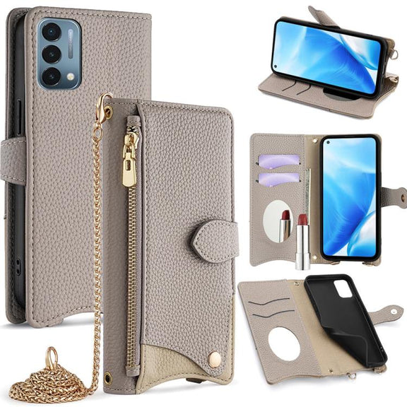 For OnePlus Nord N200 5G Crossbody Chain Fishtail Litchi Leather Phone Case(Grey)