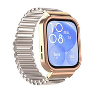 For Huawei Watch Fit3 Hollow Chain Metal Frame Watch Band(Rose Gold+Starlight)