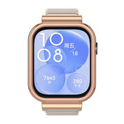 For Huawei Watch Fit3 Hollow Chain Metal Frame Watch Band(Rose Gold+Starlight)