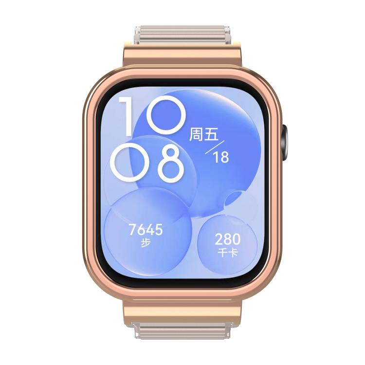 For Huawei Watch Fit3 Hollow Chain Metal Frame Watch Band(Rose Gold+Starlight)
