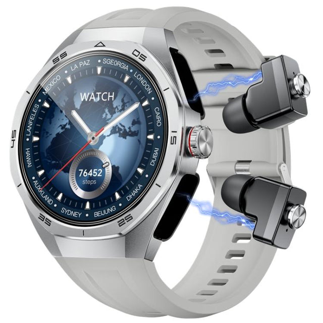 GT97 1.53 inch Round Screen 2 in 1 Bluetooth Earphone Silicone Strap Smart Watch Supports Bluetooth Calls(Silver)