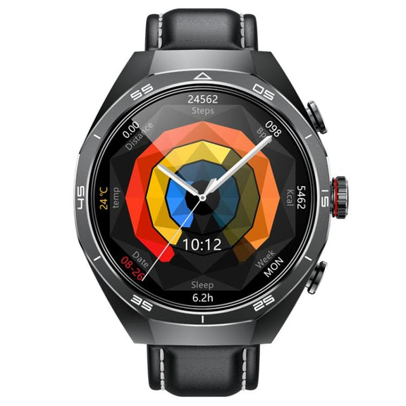 GT97 1.53 inch Round Screen 2 in 1 Bluetooth Earphone Leather Strap Smart Watch Supports Bluetooth Calls(Black)