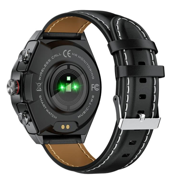 GT97 1.53 inch Round Screen 2 in 1 Bluetooth Earphone Leather Strap Smart Watch Supports Bluetooth Calls(Black)