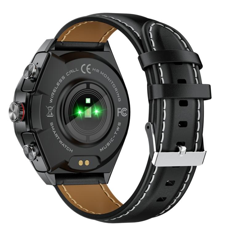 GT97 1.53 inch Round Screen 2 in 1 Bluetooth Earphone Leather Strap Smart Watch Supports Bluetooth Calls(Black)