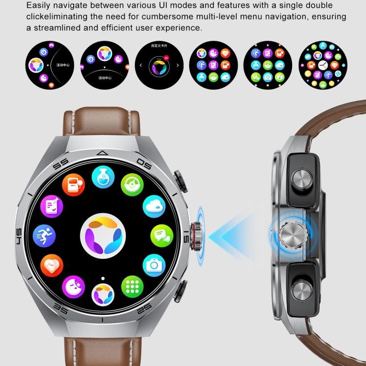GT97 1.53 inch Round Screen 2 in 1 Bluetooth Earphone Leather Strap Smart Watch Supports Bluetooth Calls(Black)