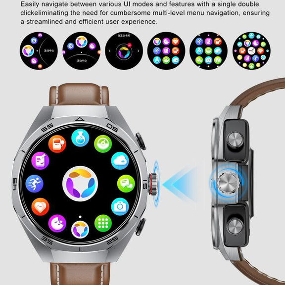 GT97 1.53 inch Round Screen 2 in 1 Bluetooth Earphone Leather Strap Smart Watch Supports Bluetooth Calls(Silver)