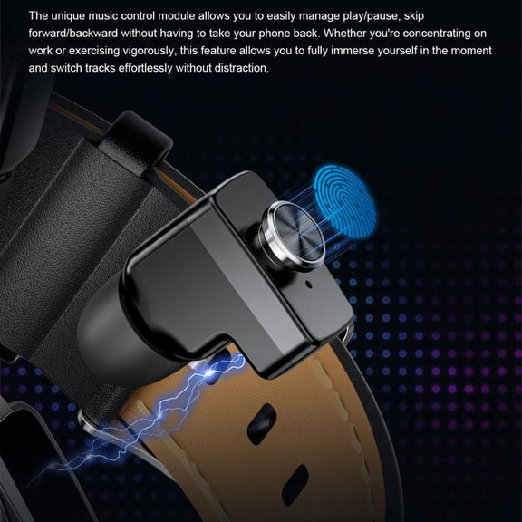 GT97 1.53 inch Round Screen 2 in 1 Bluetooth Earphone Leather Strap Smart Watch Supports Bluetooth Calls(Black)
