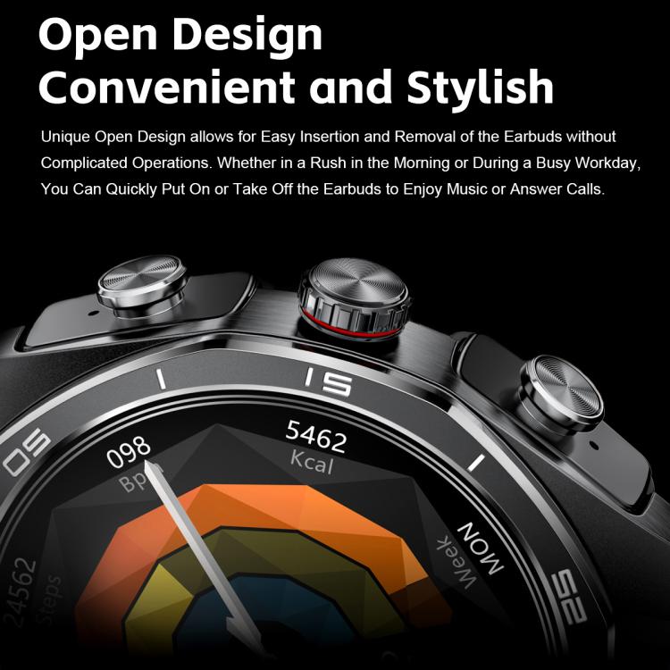 GT97 1.53 inch Round Screen 2 in 1 Bluetooth Earphone Leather Strap Smart Watch Supports Bluetooth Calls(Black) - free shipping - PMC TechLife - Order now!