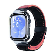 For Huawei Watch Fit3 Brushed Metal Silver Frame Watch Band(Black Pink)