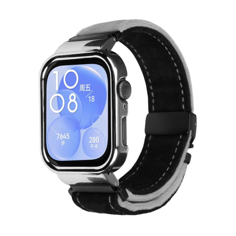 For Huawei Watch Fit3 Brushed Metal Silver Frame Watch Band(Black Grey) - free shipping - PMC TechLife - Order now!