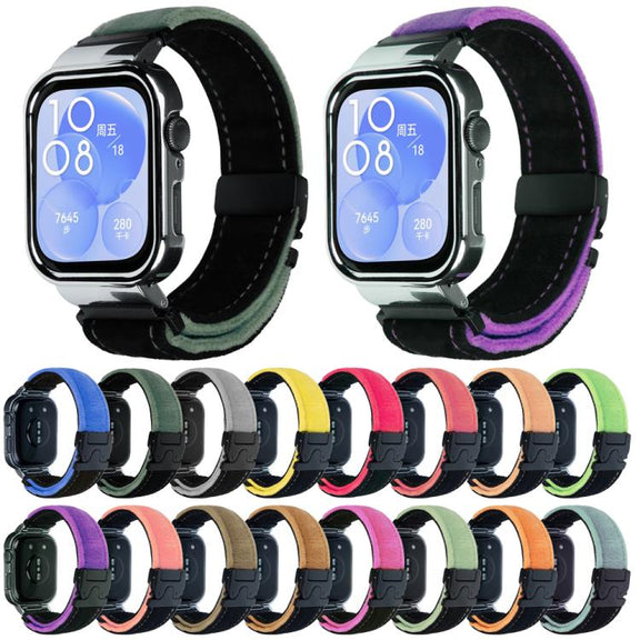 For Huawei Watch Fit3 Brushed Metal Silver Frame Watch Band(Black Blue)
