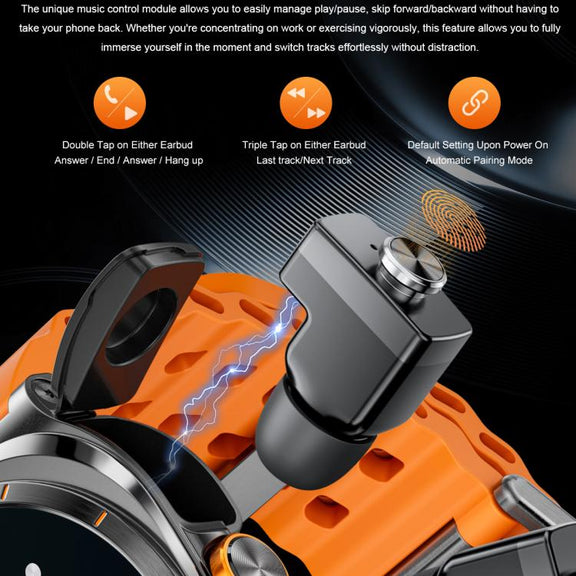 GT98 1.53 inch 2 in 1 Bluetooth Headphone IP67 Water-resistant Smart Watch Supports Blood Oxygen Monitoring(Black Orange)