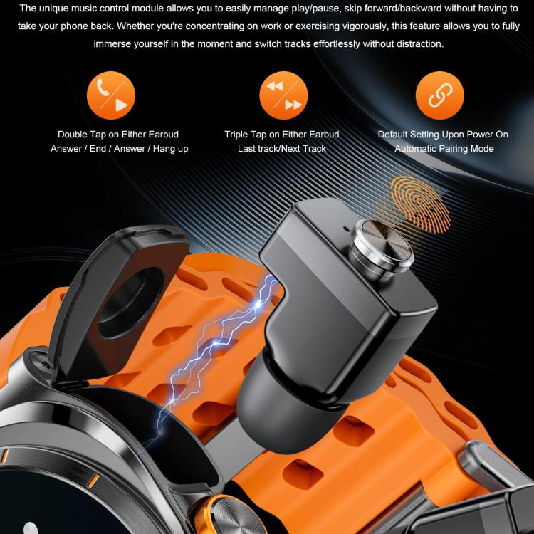 GT98 1.53 inch 2 in 1 Bluetooth Headphone IP67 Water-resistant Smart Watch Supports Blood Oxygen Monitoring(Silver Orange)