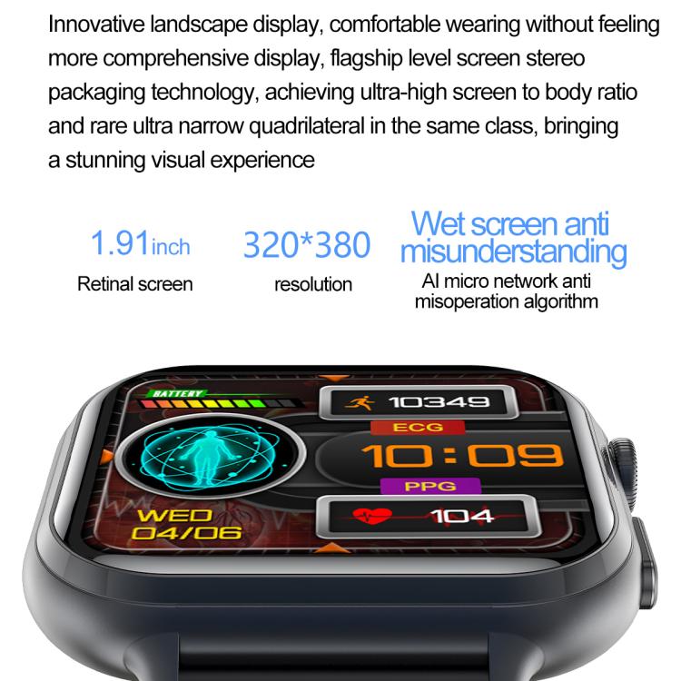TK17 1.91 inch Horizontal Screen Silicone Strap Smart Watch Supports ECG Electrocardiogram(Black) - free shipping - PMC TechLife - Order now!