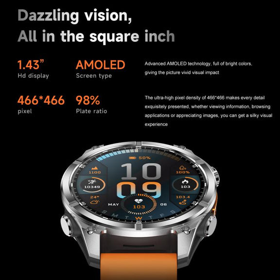 HD300 1.43 inch AMOLED Screen Silicone Strap Sports Smart Watch Supports Blood Oxygen Detection(Orange)