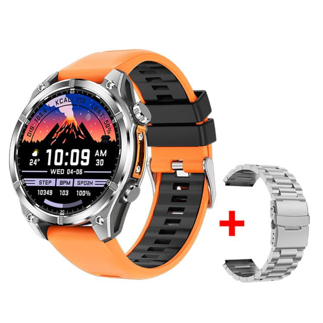 HD300 1.43 inch AMOLED Screen Dual Straps Sports Smart Watch Supports Blood Oxygen Detection(Orange Silicone Strap + Silver Steel Strap)