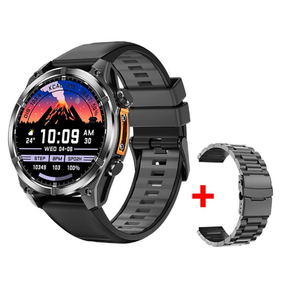 HD300 1.43 inch AMOLED Screen Dual Straps Sports Smart Watch Supports Blood Oxygen Detection(Black Silicone Strap + Black Steel Strap)