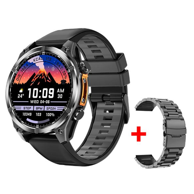 HD300 1.43 inch AMOLED Screen Dual Straps Sports Smart Watch Supports Blood Oxygen Detection(Black Silicone Strap + Black Steel Strap)