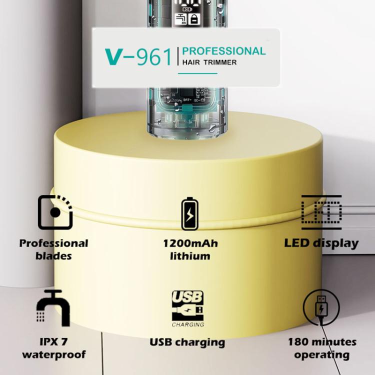 VGR V-961 IPX7 LED Digital Display USB Electric Hair Clipper(Black)