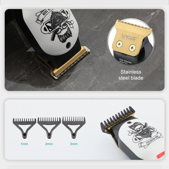 VGR V-971 Graffiti Design LED Digital Display USB Electric Hair Clipper(White)