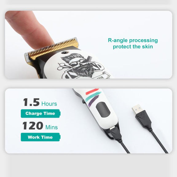 VGR V-971 Graffiti Design LED Digital Display USB Electric Hair Clipper(White)