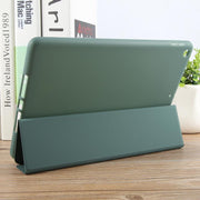 For iPad 10.2 2021 / 2020 / 2019 GEBEI 3-folding Holder Shockproof Flip Leather Tablet Case(Dark Green)