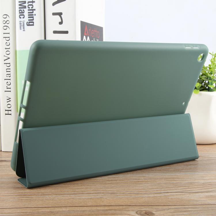 For iPad 10.2 2021 / 2020 / 2019 GEBEI 3-folding Holder Shockproof Flip Leather Tablet Case(Dark Green)