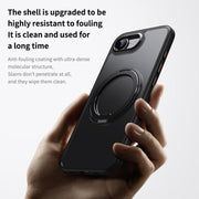 For iPhone 16e Frosted 360 Degree MagSafe Magnetic Holder Phone Case(Black)