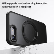For iPhone 16e Frosted 360 Degree MagSafe Magnetic Holder Phone Case(Black)
