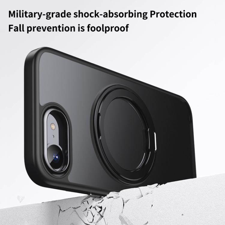 For iPhone 16e Frosted 360 Degree MagSafe Magnetic Holder Phone Case(Black)