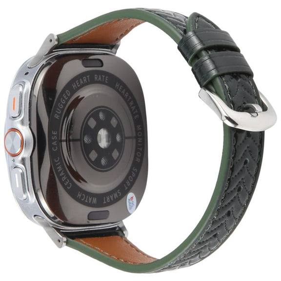 For Samsung Galaxy Watch Ultra 47mm Metal Connector Heart-Shaped Embossed Leather Watch Band(Forest Green)