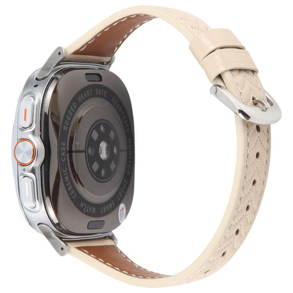 For Samsung Galaxy Watch Ultra 47mm Metal Connector Heart-Shaped Embossed Leather Watch Band(Apricot)