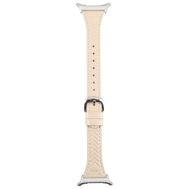For Samsung Galaxy Watch Ultra 47mm Metal Connector Heart-Shaped Embossed Leather Watch Band(Apricot)