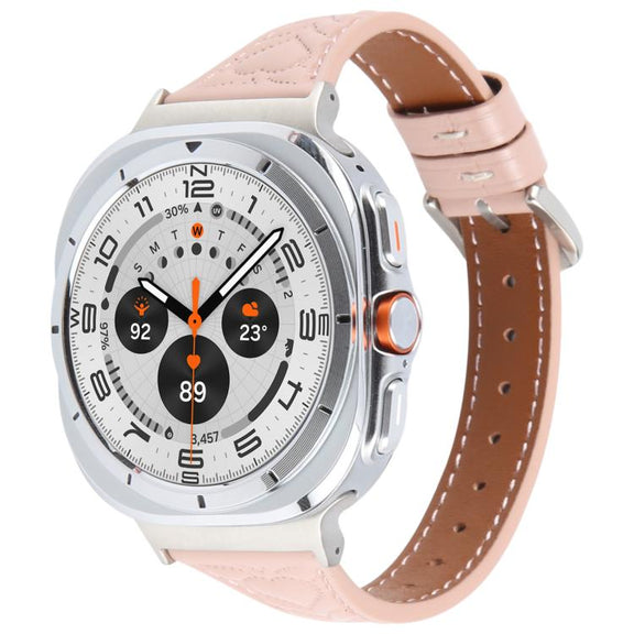 For Samsung Galaxy Watch Ultra 47mm Metal Connector Heart-Shaped Embossed Leather Watch Band(Pink)