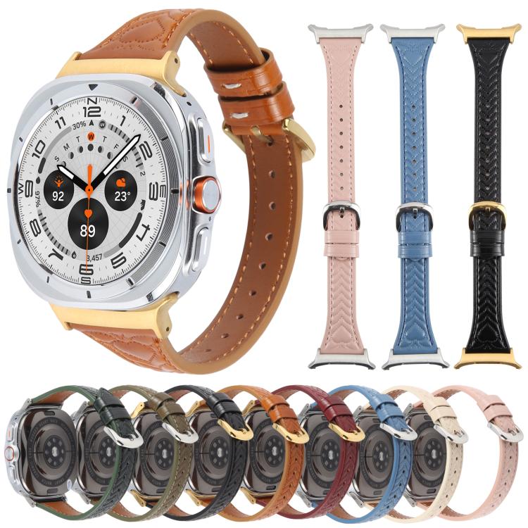 For Samsung Galaxy Watch Ultra 47mm Metal Connector Heart-Shaped Embossed Leather Watch Band(Brown)
