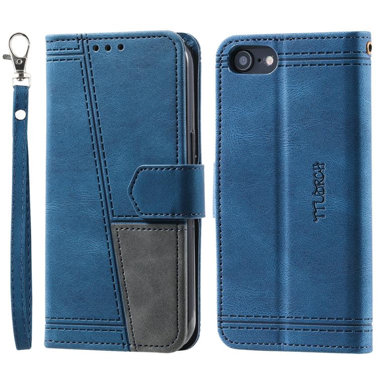 For iPhone 16e TTUDRCH Embossed Line Splicing Leather Phone Case(Blue) - iPhone 16e Cases by PMC TechLife | Online Shopping South Africa | PMC TechLife | Buy Now Pay Later Mobicred
