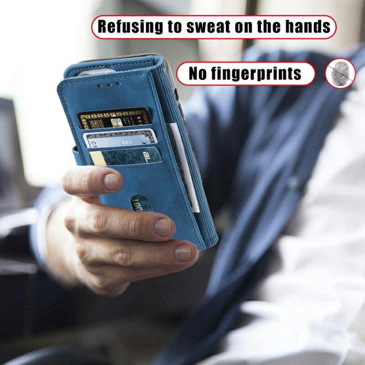 For iPhone 16e TTUDRCH Embossed Line Splicing Leather Phone Case(Blue) - iPhone 16e Cases by PMC TechLife | Online Shopping South Africa | PMC TechLife | Buy Now Pay Later Mobicred